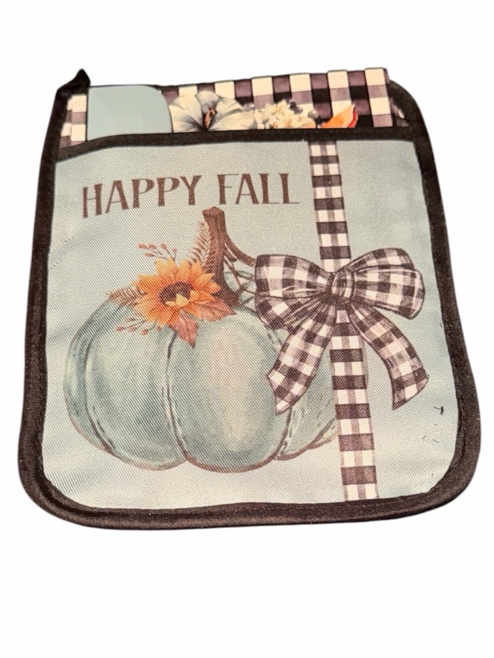 Fall Themed “Happy Fall”  Pumpkin Pocket Pot Holder With Blue Spatula NWOT